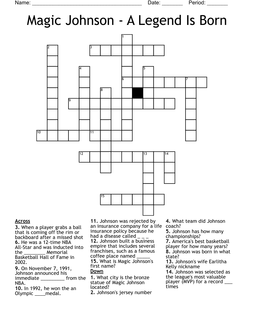 Magic Johnson - A Legend Is Born Crossword