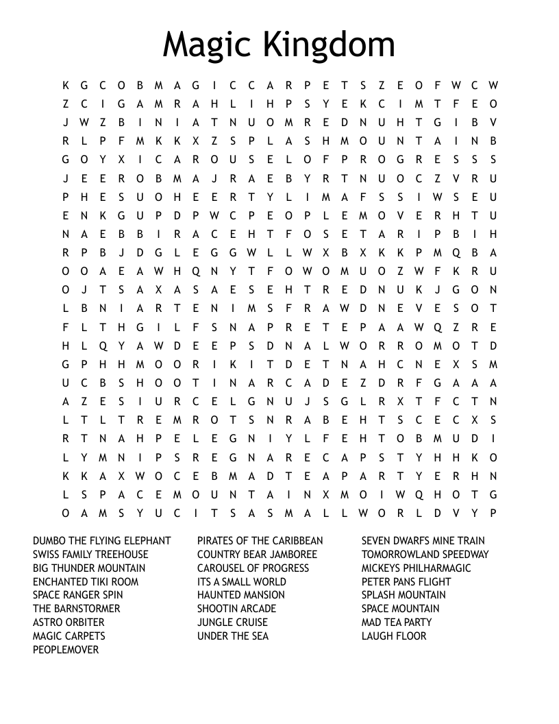 Magic Kingdom Word Search