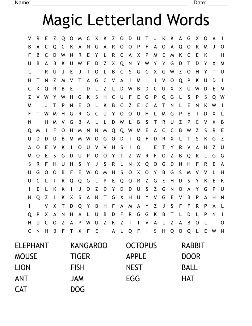 Magic Letterland Words Word Search