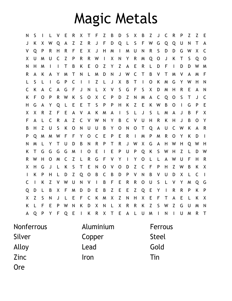 Magic Metals Word Search