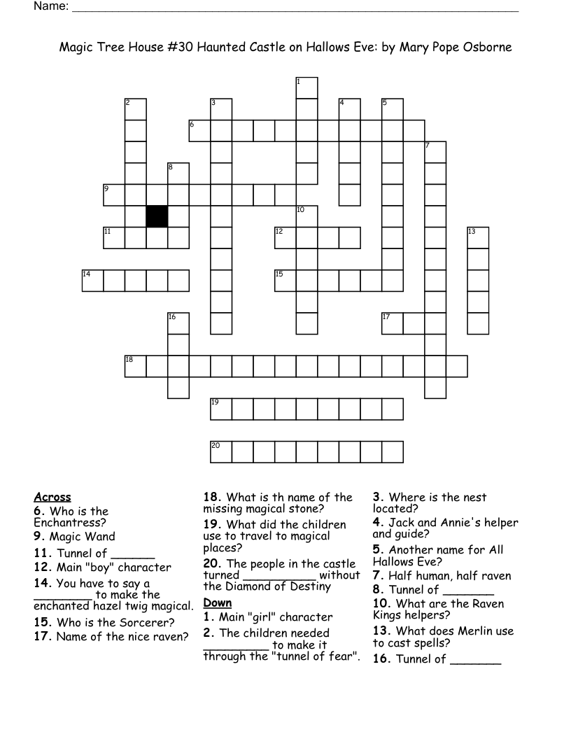 Magic Tree House #30 Haunted Castle on Hallows Eve: by Mary Pope Osborne Crossword