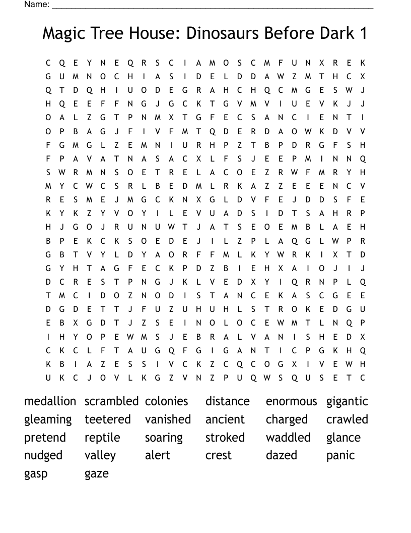 Magic Tree House: Dinosaurs Before Dark 1 Word Search