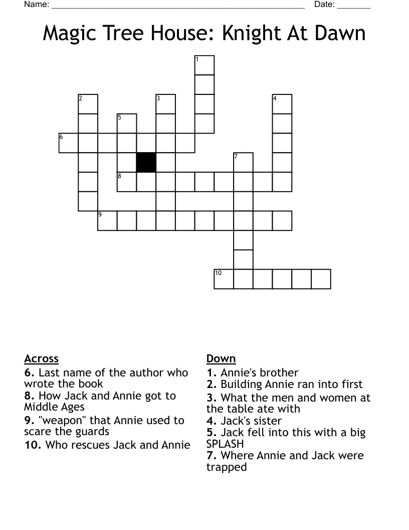 Magic Tree House: Knight At Dawn Crossword