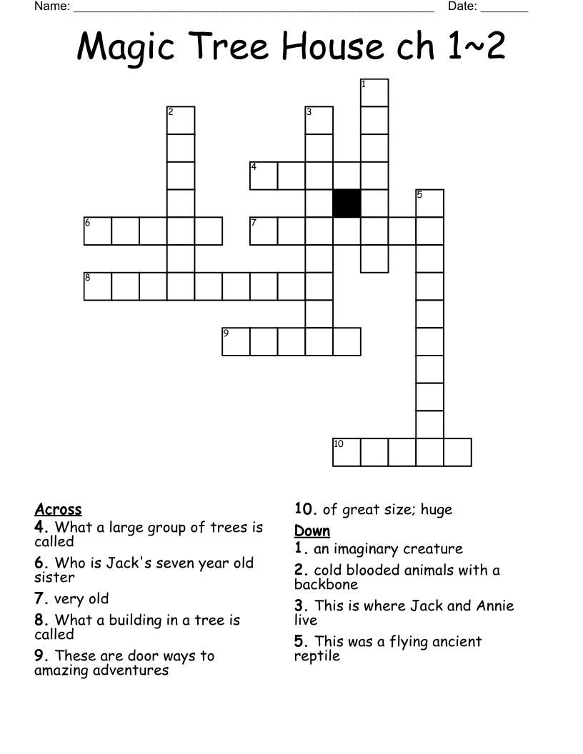 Magic Tree House ch 1~2 Crossword