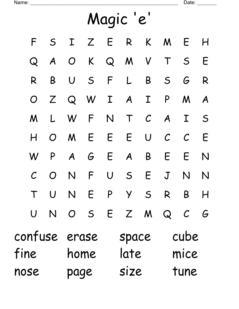 Magic 'e' Word Search