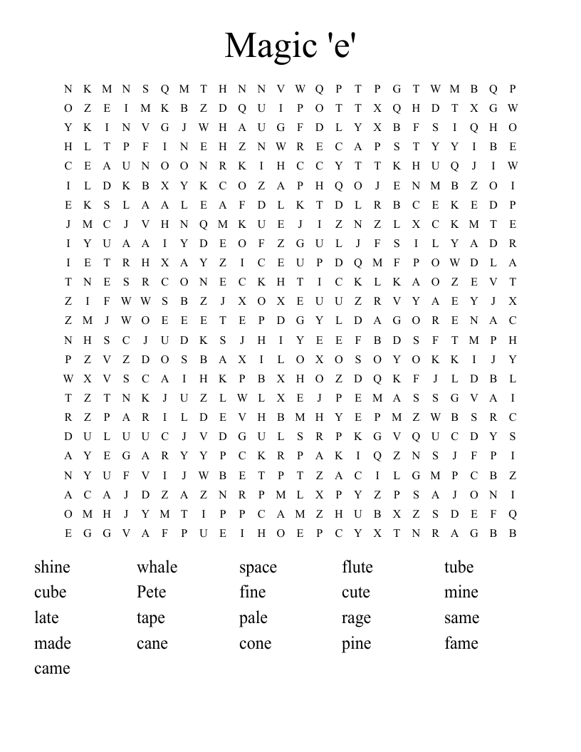 Magic 'e' Word Search