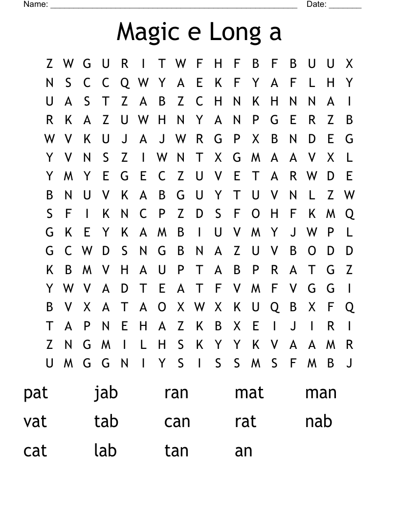 Magic e Long a Word Search