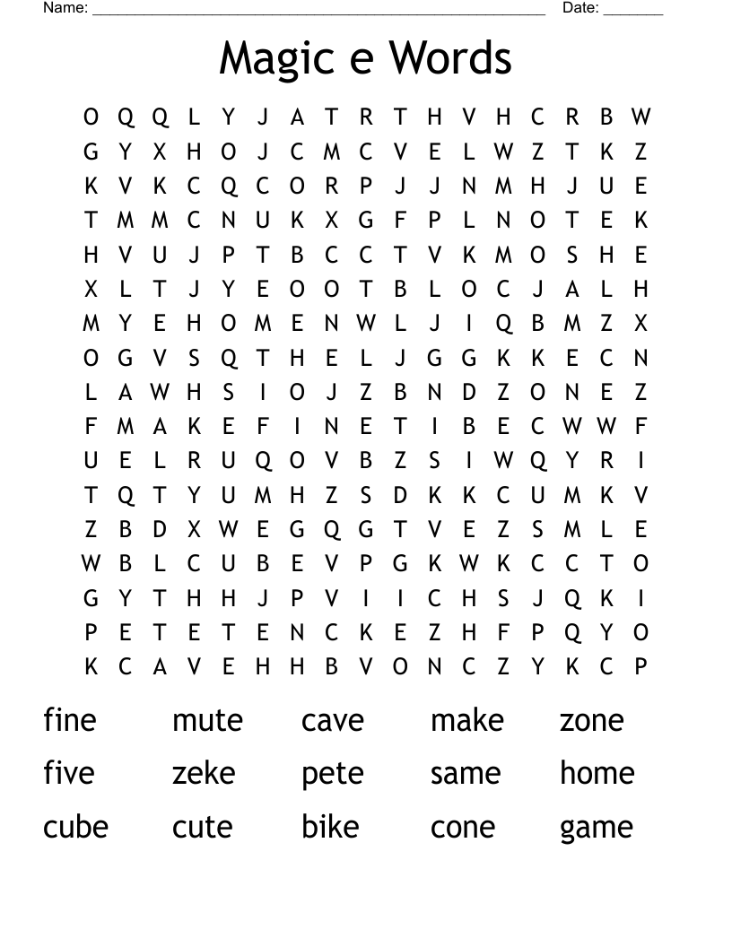 Magic e Words Word Search