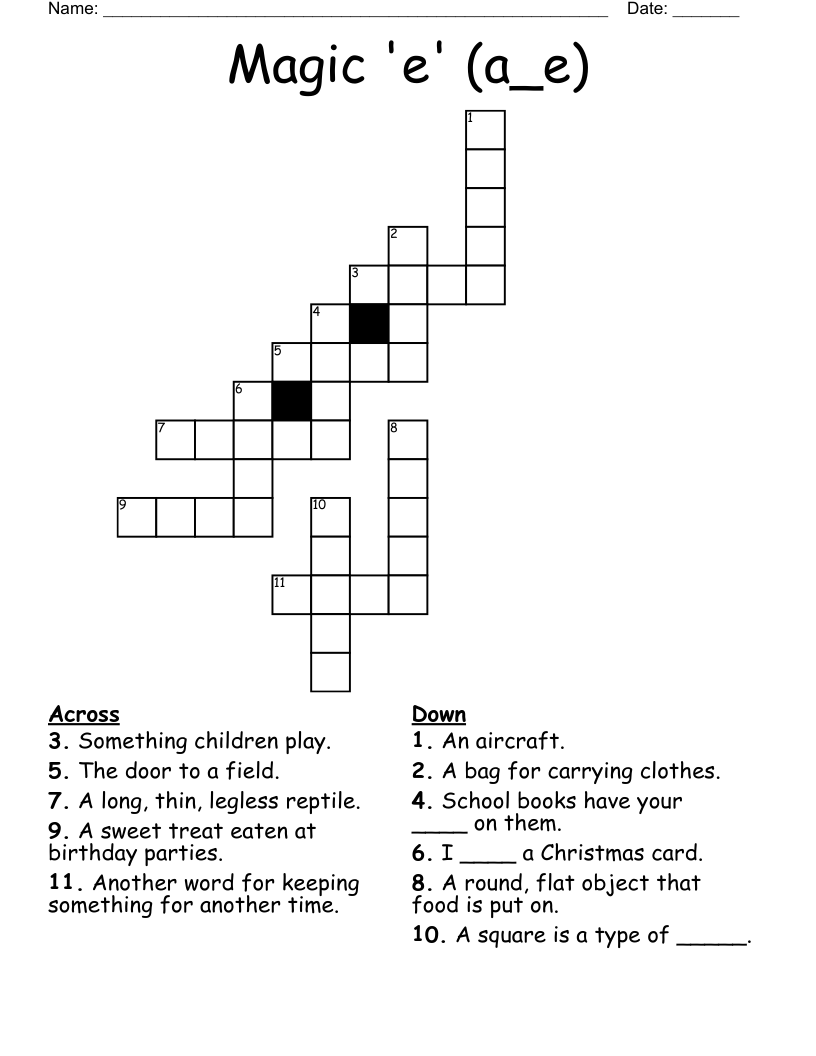 Magic 'e' (a_e) Crossword