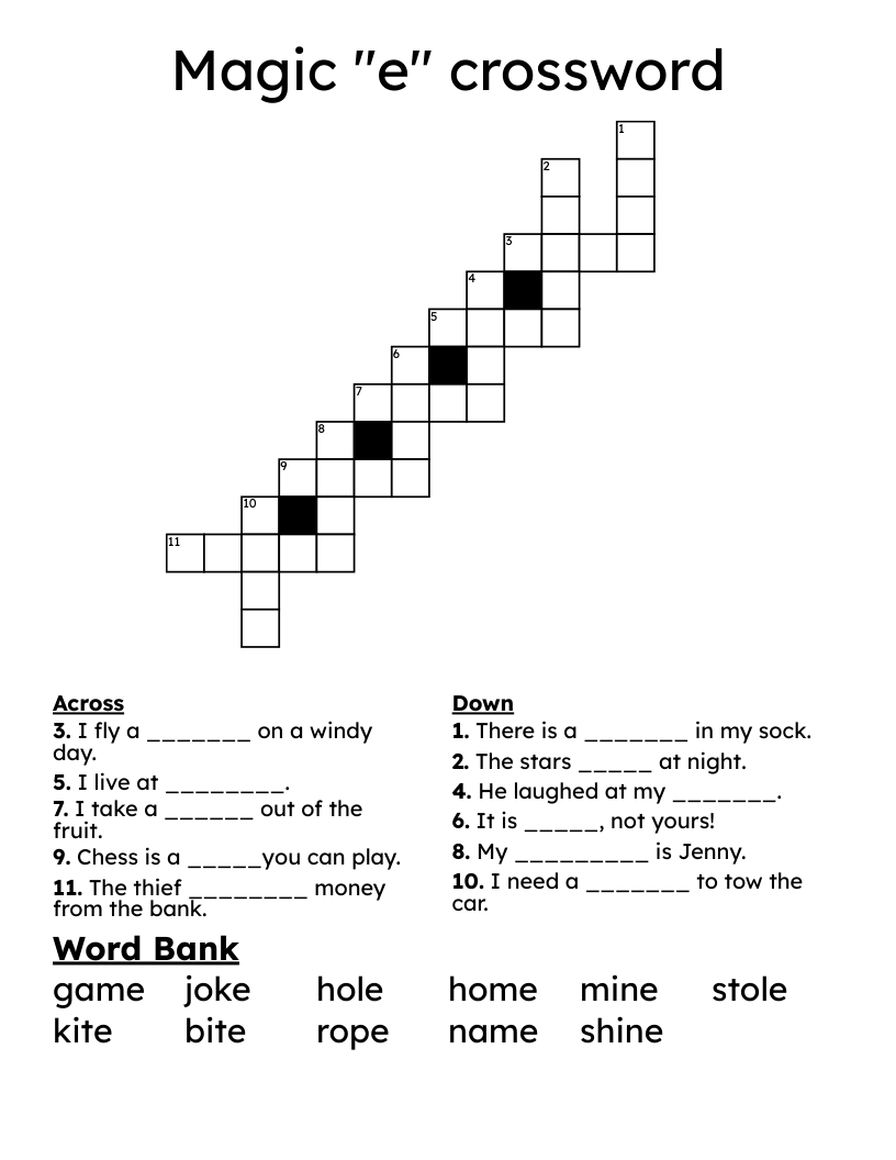 Magic "e" crossword