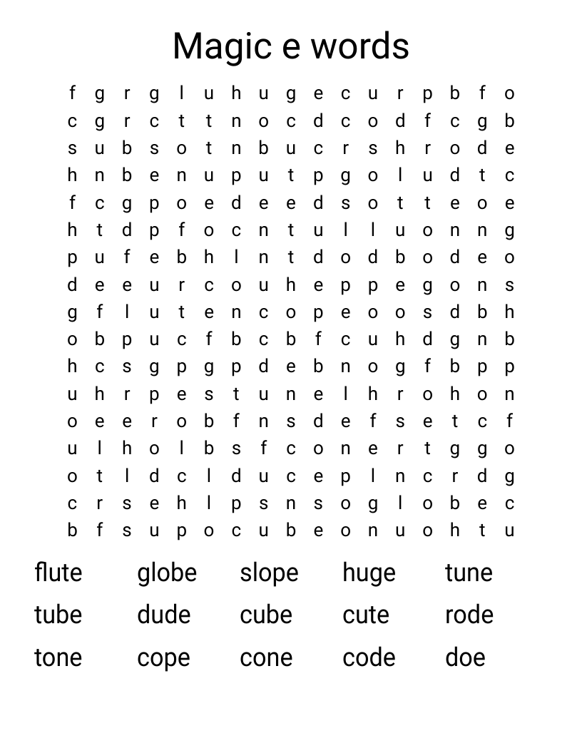 Magic e words Word Search
