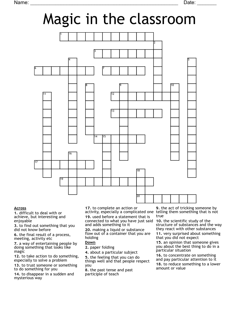 Magic in the classroom Crossword