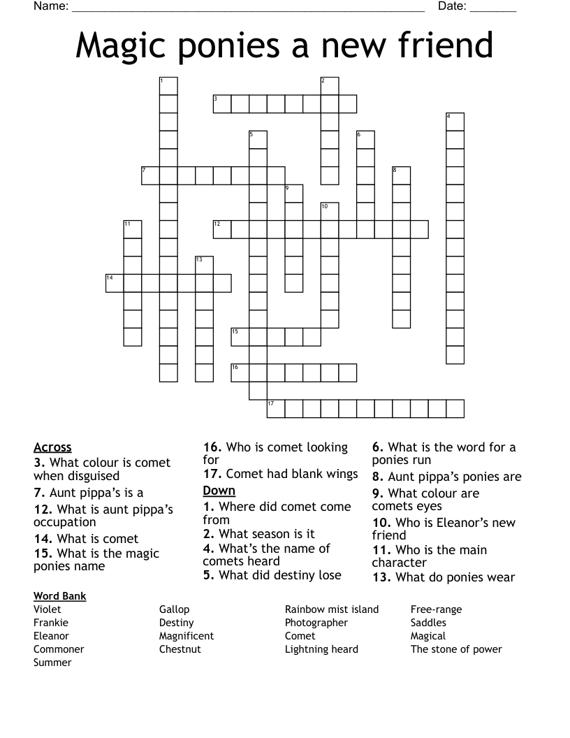 Magic ponies a new friend  Crossword