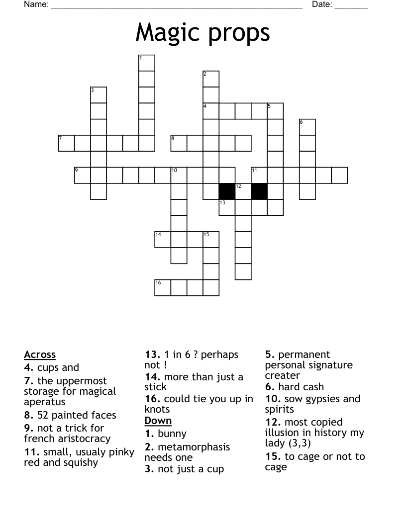 Magic props Crossword