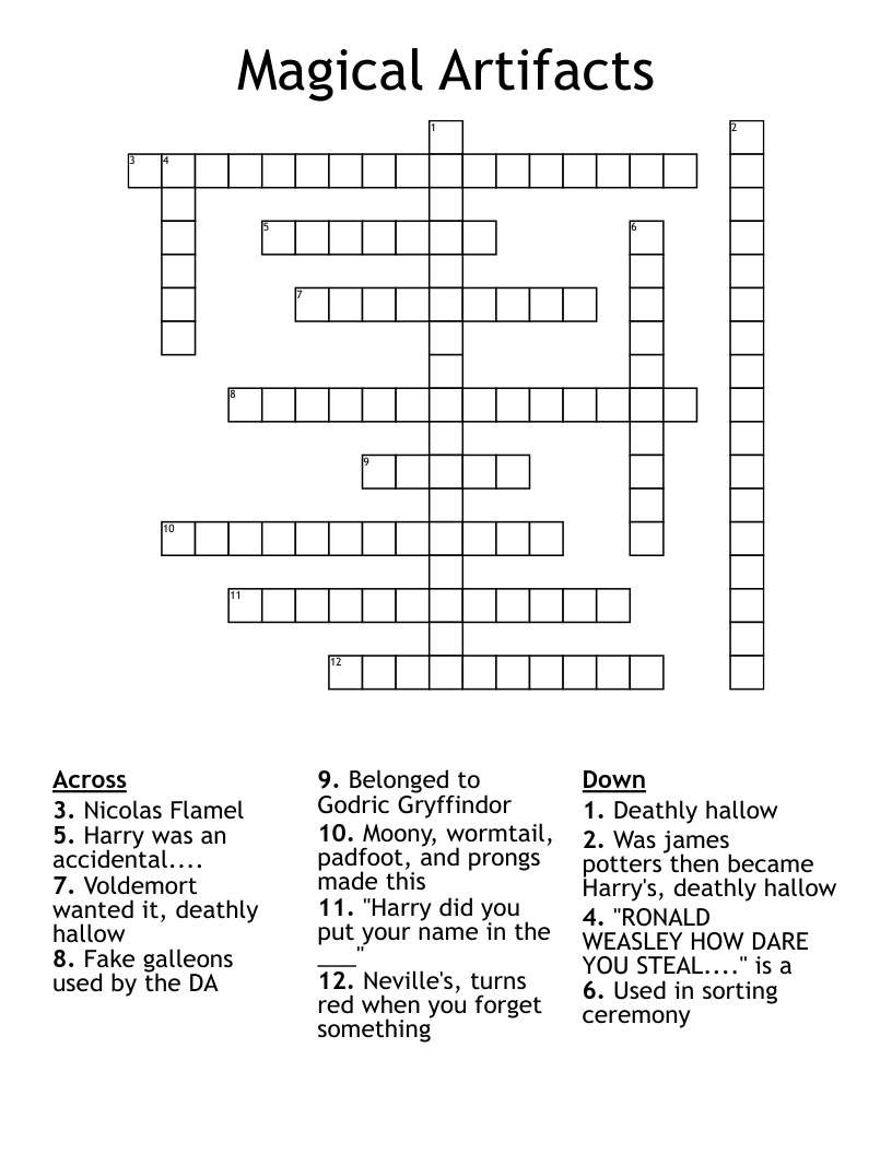 Magical Artifacts  Crossword