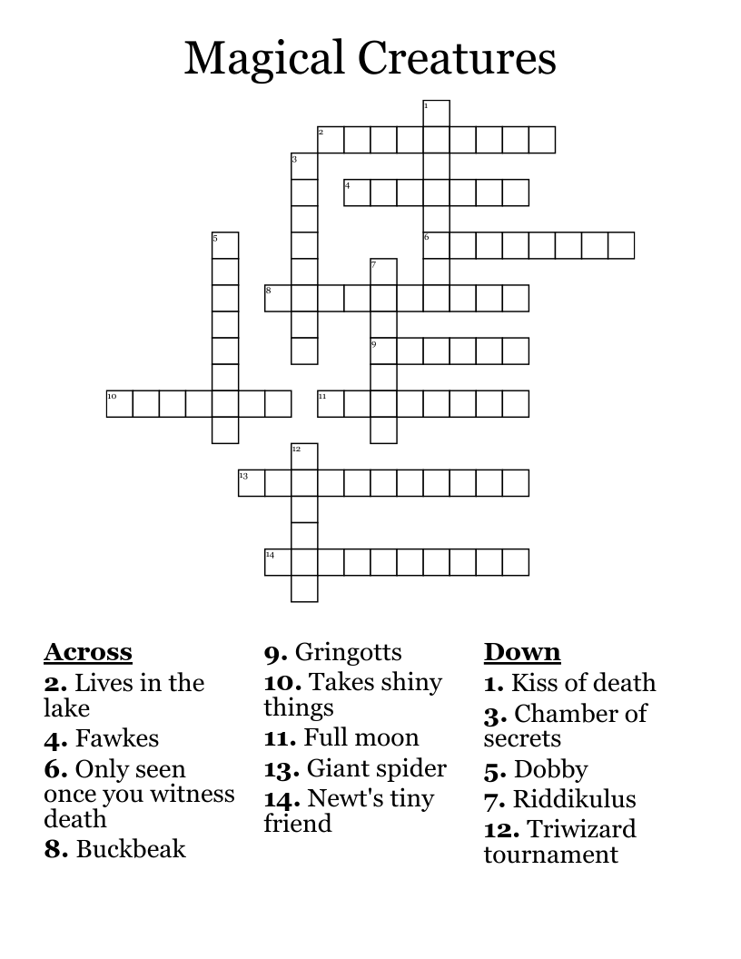 Magical Creatures  Crossword