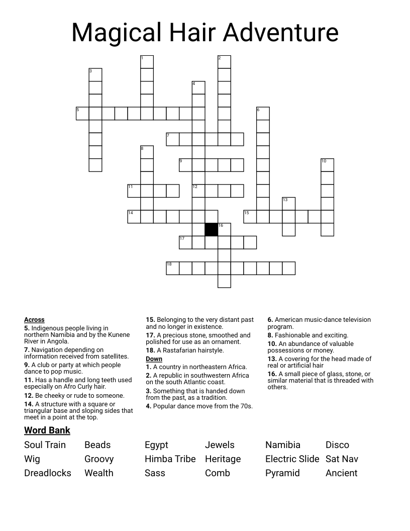 Magical Hair Adventure Crossword
