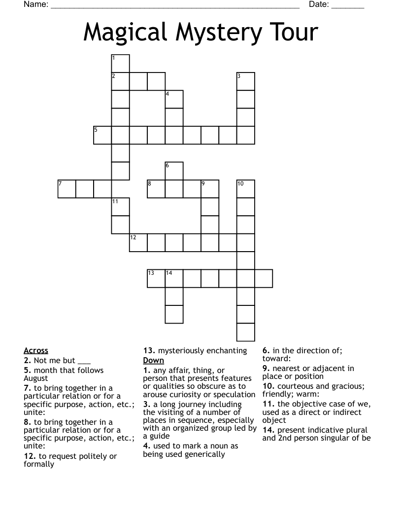 Magical Mystery Tour Crossword