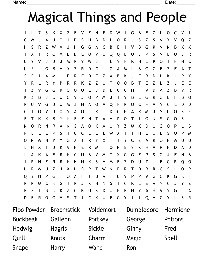 Magical Things and People Word Search