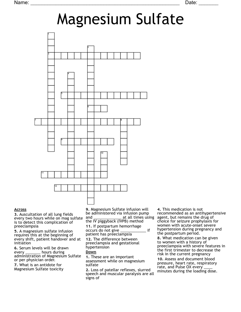 Magnesium Sulfate  Crossword