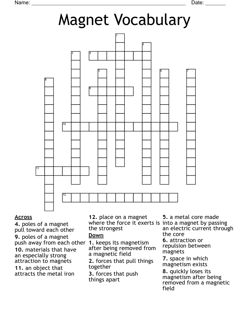Magnet Vocabulary Crossword