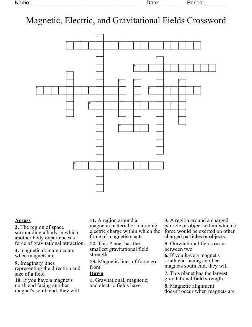 Magnetic, Electric, and Gravitational Fields Crossword