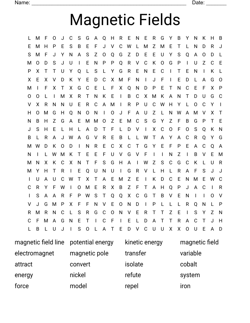 Magnetic Fields Word Search