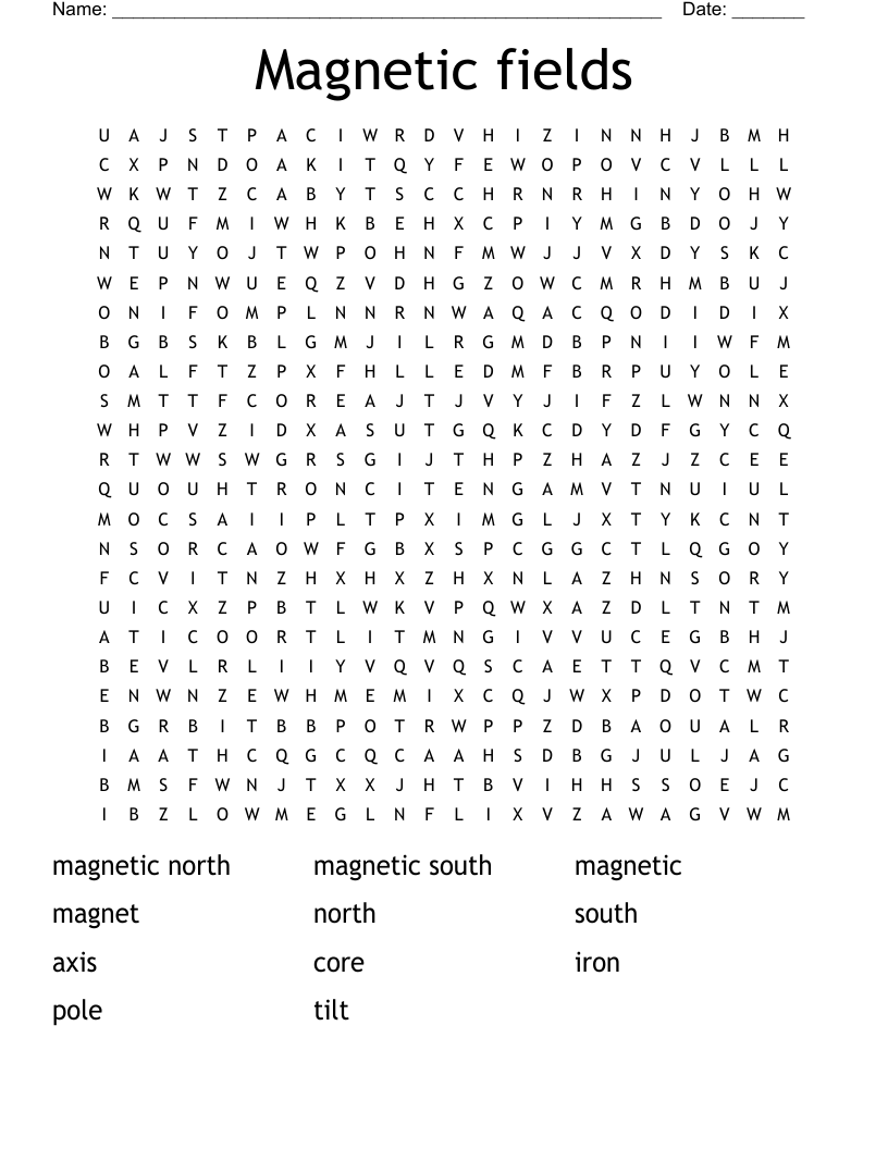 Magnetic fields Word Search