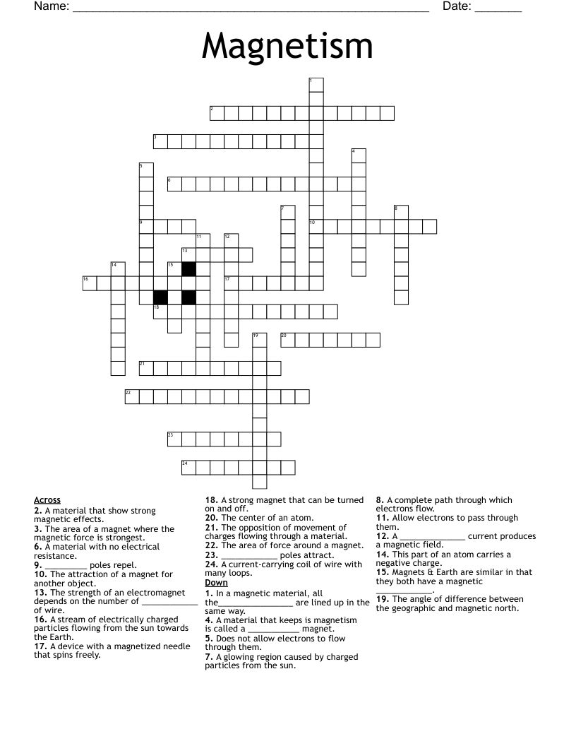 Magnetism Crossword