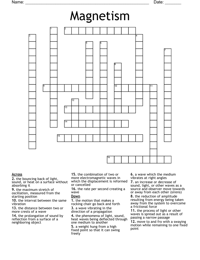 Magnetism Crossword