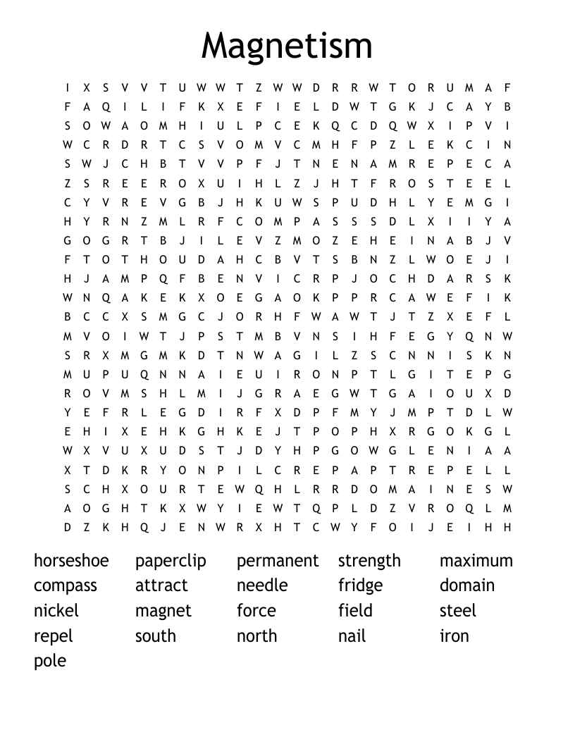 Magnetism Word Search