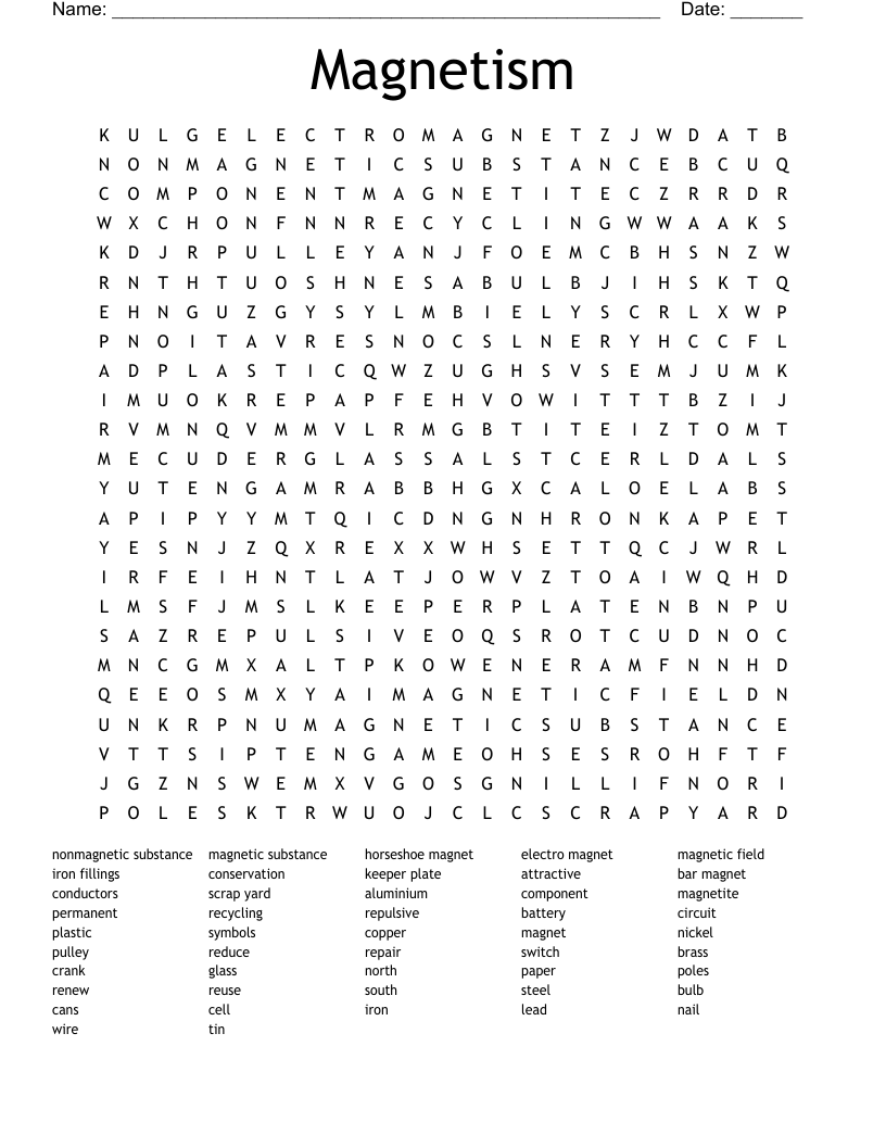 Magnetism Word Search