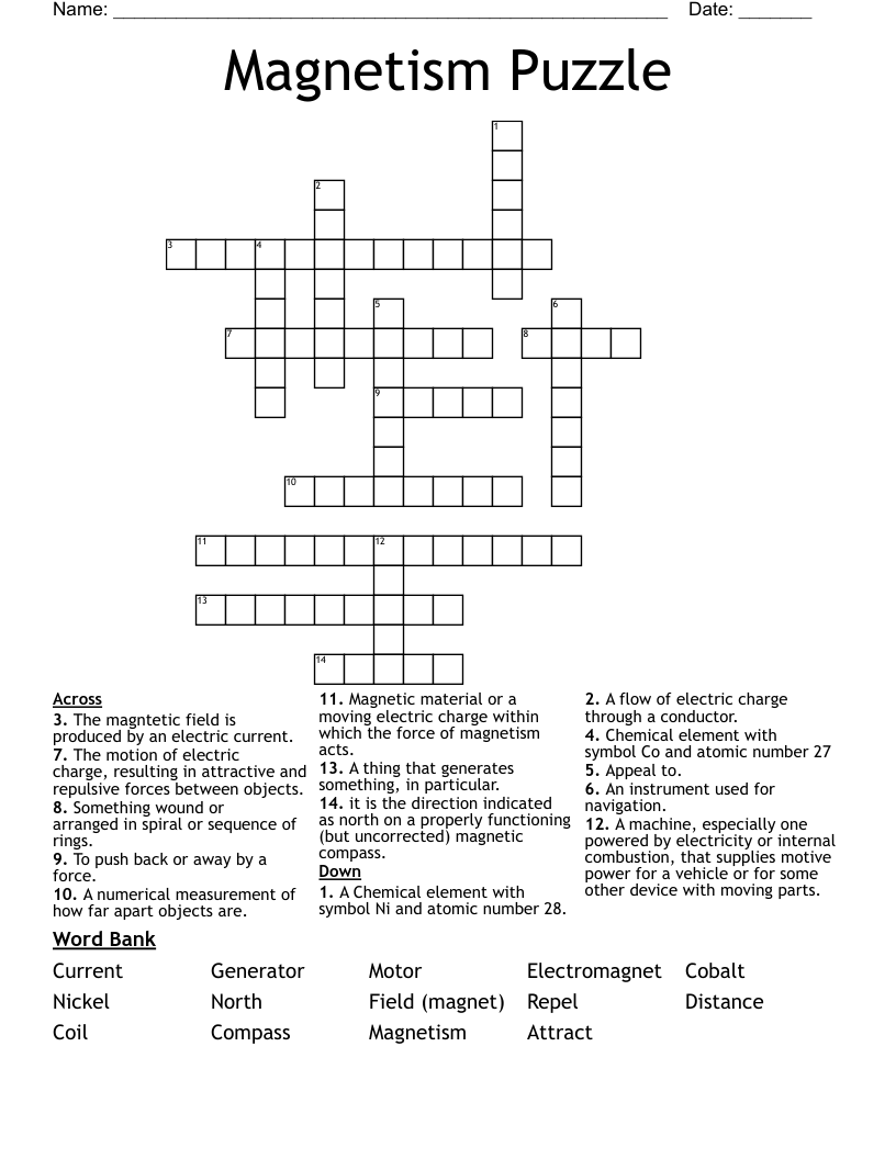 Magnetism Puzzle Crossword