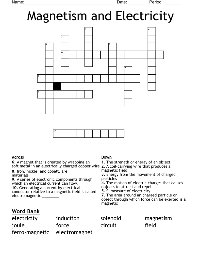 Magnetism and Electricity Crossword