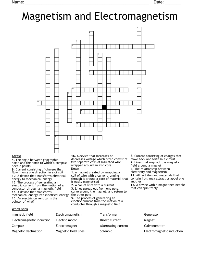 Magnetism and Electromagnetism  Crossword