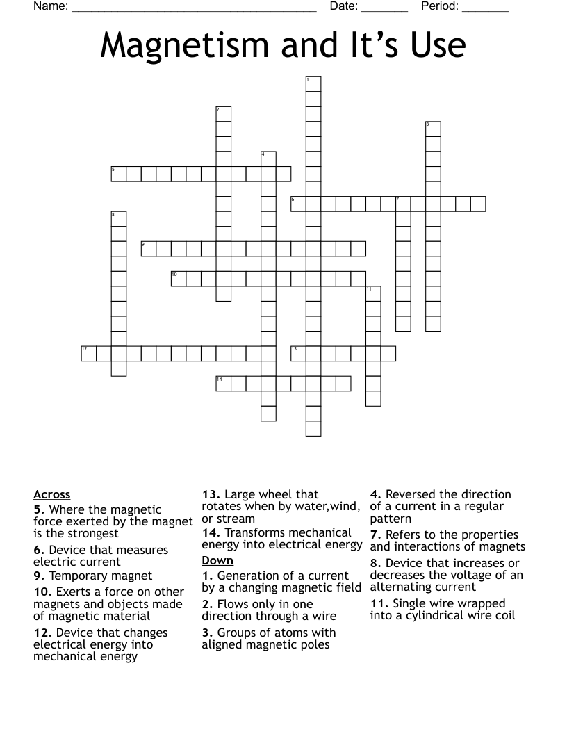 Magnetism and It’s Use  Crossword