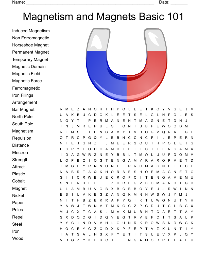 Magnetism and Magnets Basic 101  Word Search