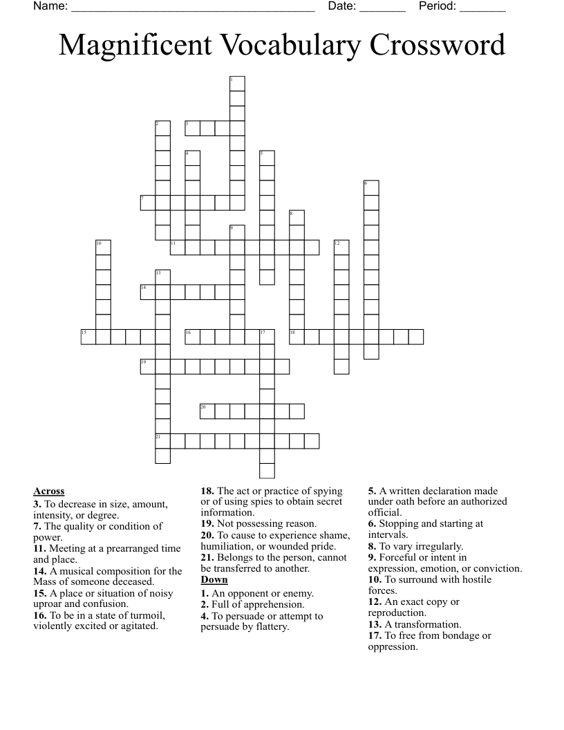 Magnificent Vocabulary Crossword