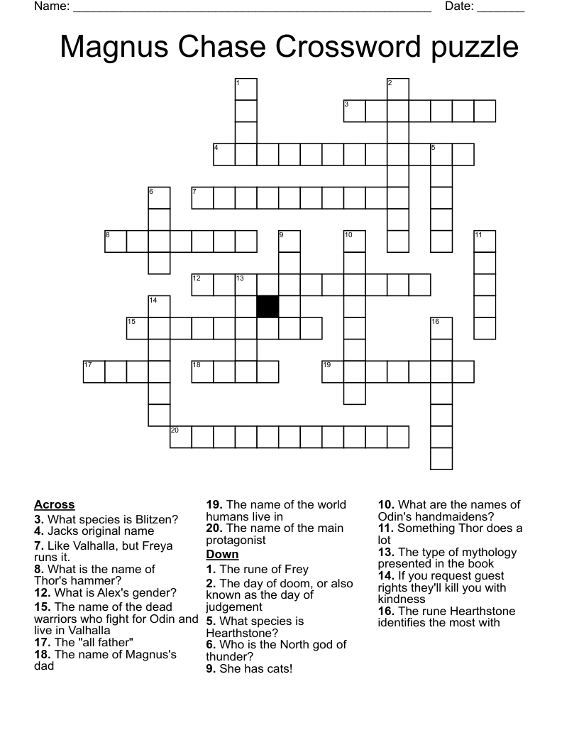 Magnus Chase Crossword puzzle