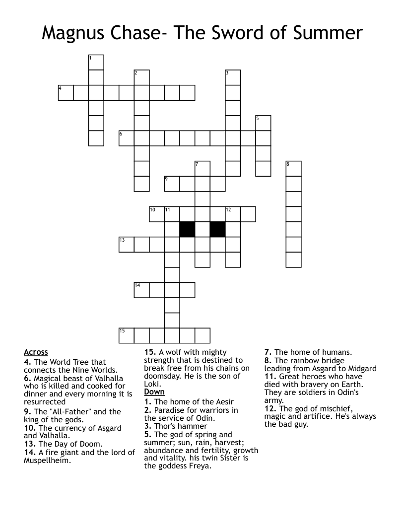 Magnus Chase- The Sword of Summer Crossword