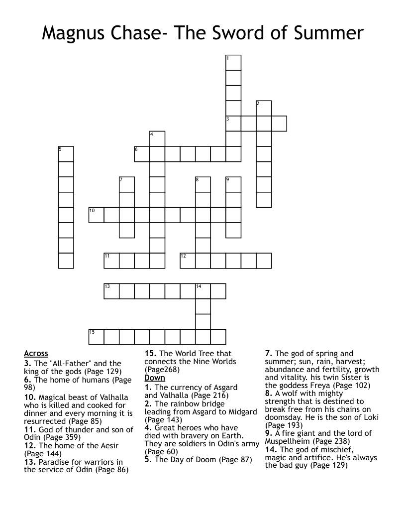 Magnus Chase- The Sword of Summer Crossword