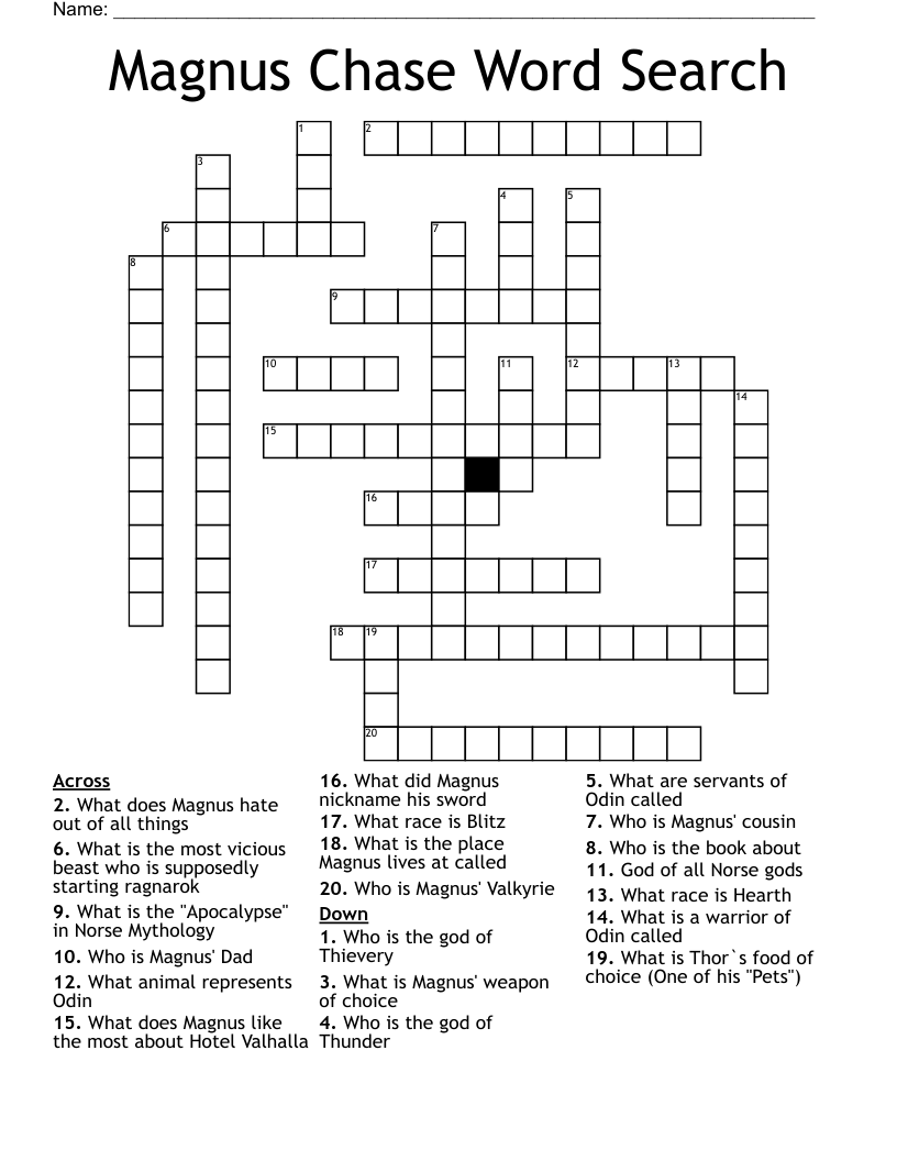 Magnus Chase Word Search Crossword