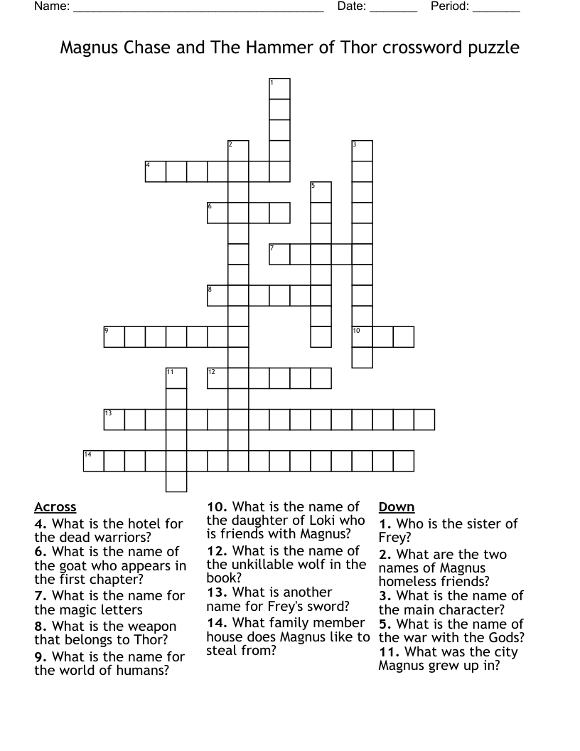 Magnus Chase and The Hammer of Thor crossword puzzle