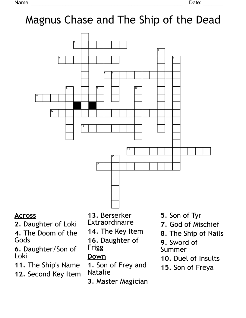 Magnus Chase and The Ship of the Dead Crossword