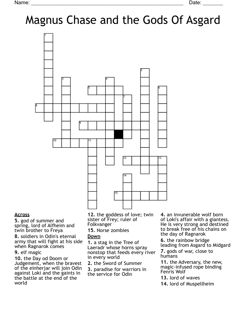 Magnus Chase and the Gods Of Asgard Crossword