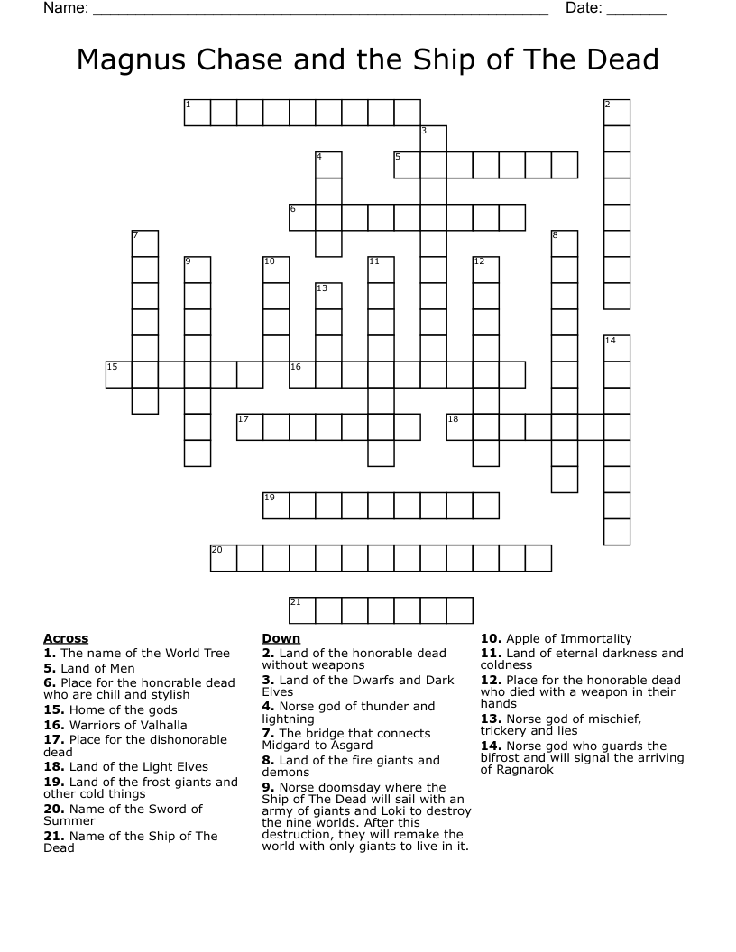 Magnus Chase and the Ship of The Dead Crossword