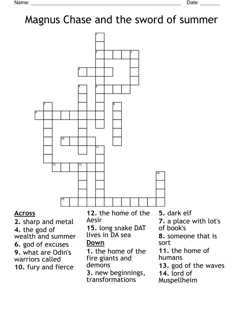 Magnus Chase and the sword of summer Crossword