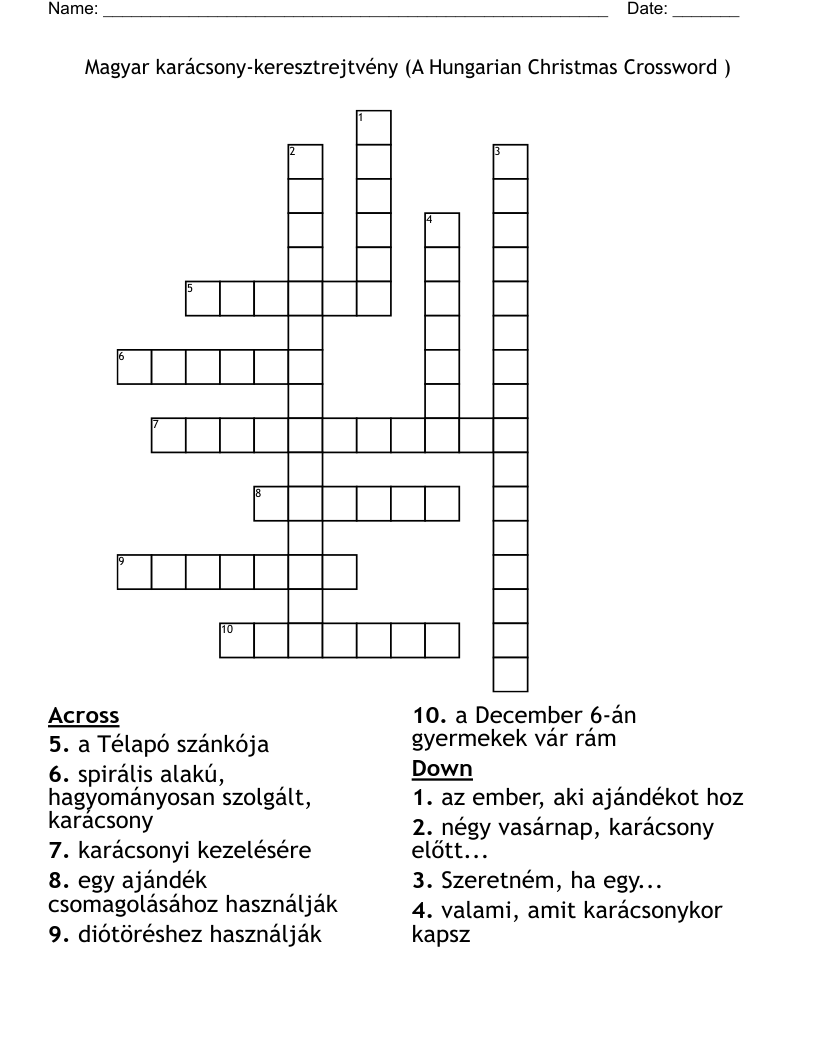 Magyar karácsony-keresztrejtvény (A Hungarian Christmas Crossword )