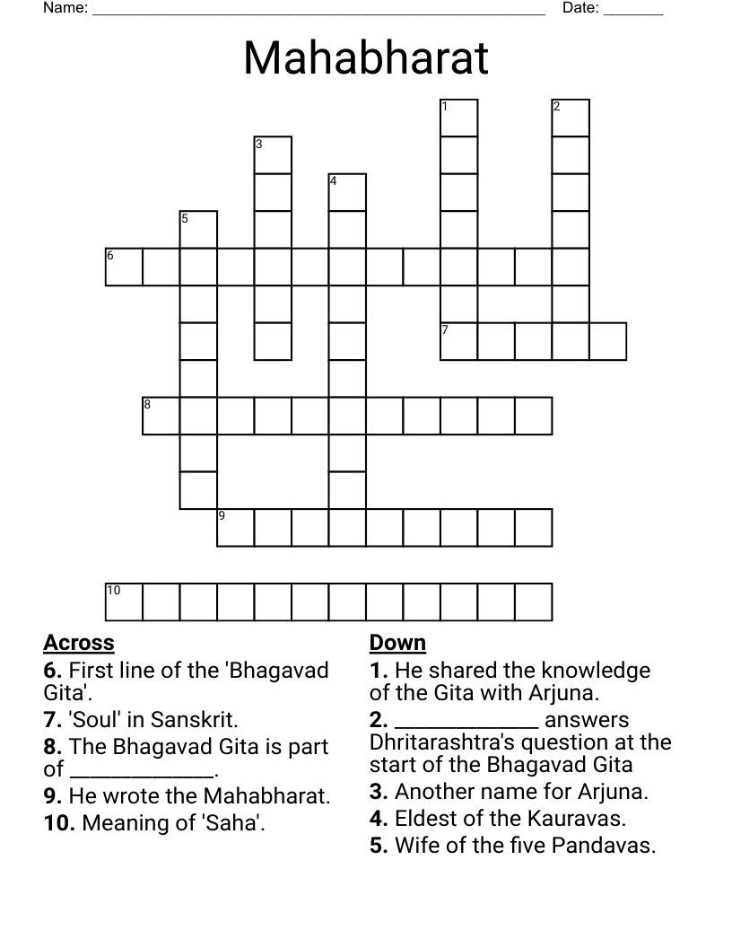 Mahabharat Crossword