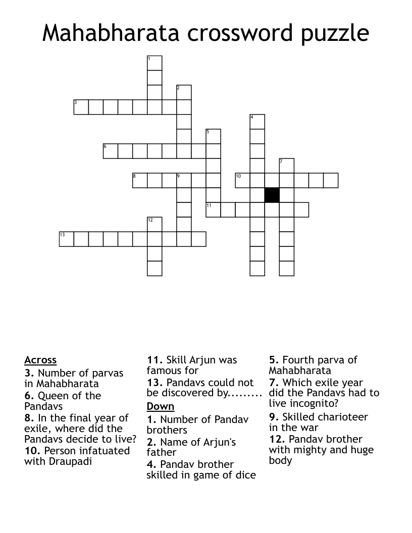 Mahabharata crossword puzzle